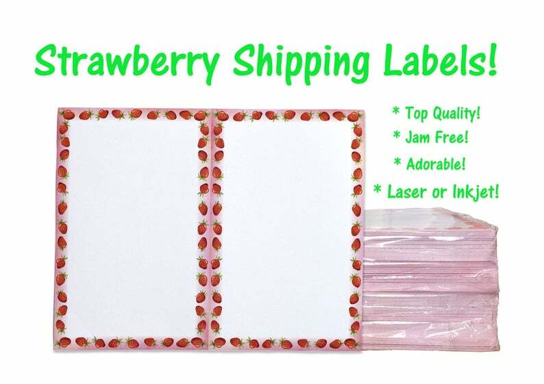 Strawberry Theme Shipping Labels – Top Quality, Jam Free, 2 Labels Per Sheet