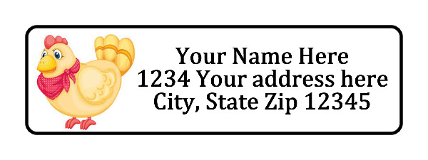 Yellow Chicken Personalized Return Address Labels 1/2 in by 1 3/4 in