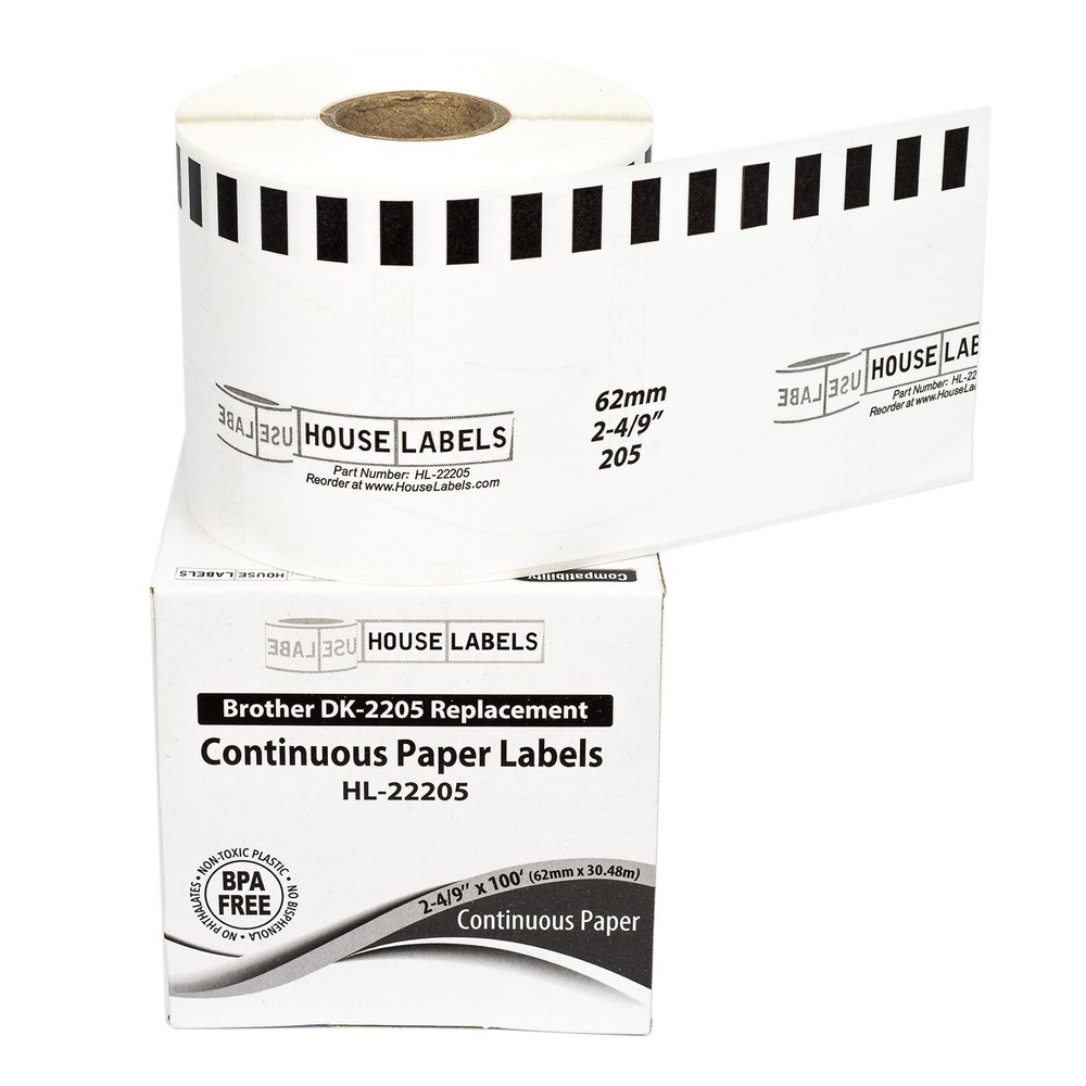 Non-OEM Fits BROTHER DK-2205 Continuous Thermal Labels – (2) Rolls of 100′