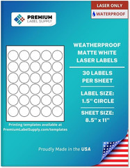 Waterproof Matte White Sticker round Labels – 1.5″ Circle – Laser Printers Only
