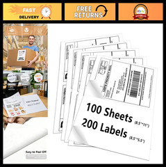 Self-Adhesive Shipping Labels 8.5″ x 5.5″ for Laser & Inkjet Printers, 200 Label