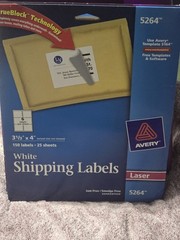 Avery TrueBlock Shipping Labels 150 Labels 3 1/3”x4” 5264 Laser Printer SureFeed
