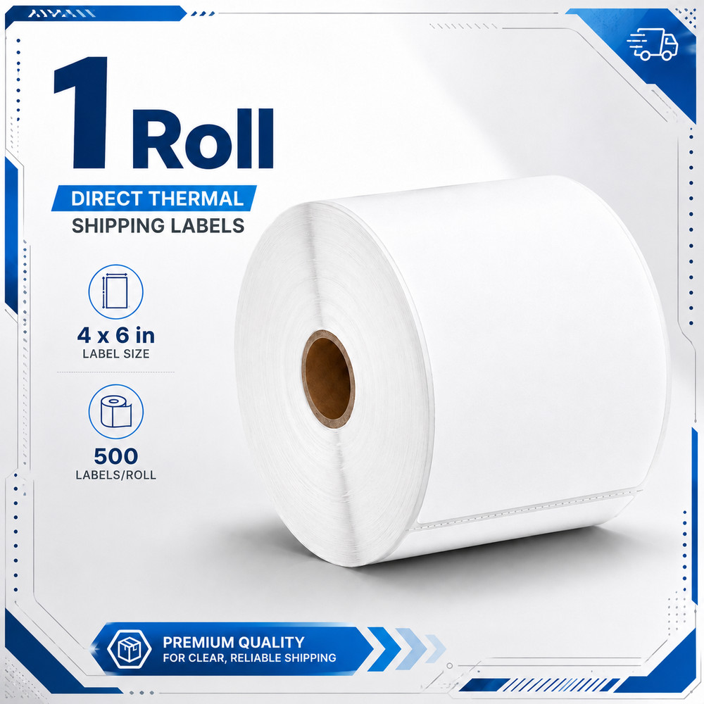 4×6 (102 mm x 152 mm) Shipping Labels 500 Labels/Roll Perforated for Zebra 1Roll