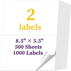 1000 8.5”x5.5” Shipping Mailing Labels Half Sheet Self Adhesive for Laser ink