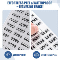 Inventory Stickers Waterproof Vinyl Number Labels 1-2000 Indoor Outdoor Use
