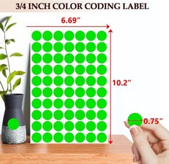 Pack of 1050 Fluorescent Green 3/4 Inch Circle Sticker Labels for Organization