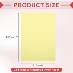 Printable Sticker Paper 25 Sheets 8″x12″ A4 Self Adhesive Light Yellow