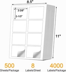 4000 Labels/500 Sheets Self Adhesive Name Tag Stickers, 8 Labels per Sheet, A…