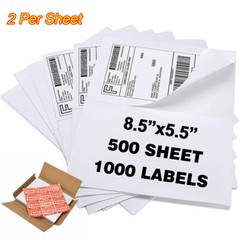 1000 Blank Label 8.5x 5.5″ Half Sheet Shipping Labels Self Adhesive 2 Per Sheet