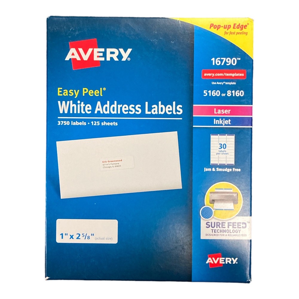 Avery Easy Peel Address Labels, Permanent Adhesive, 1″ x 2-5/8″, 3750 Labels