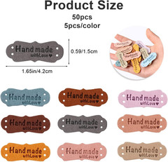 50pcs Colorful Embossed Leather Labels & Tags, Microfiber, 10 Colors, 15x42mm, H