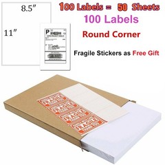 100 Premium Mailing Shipping Labels Sticker 8.5 x 5.5 Half Sheet Self Adhesive