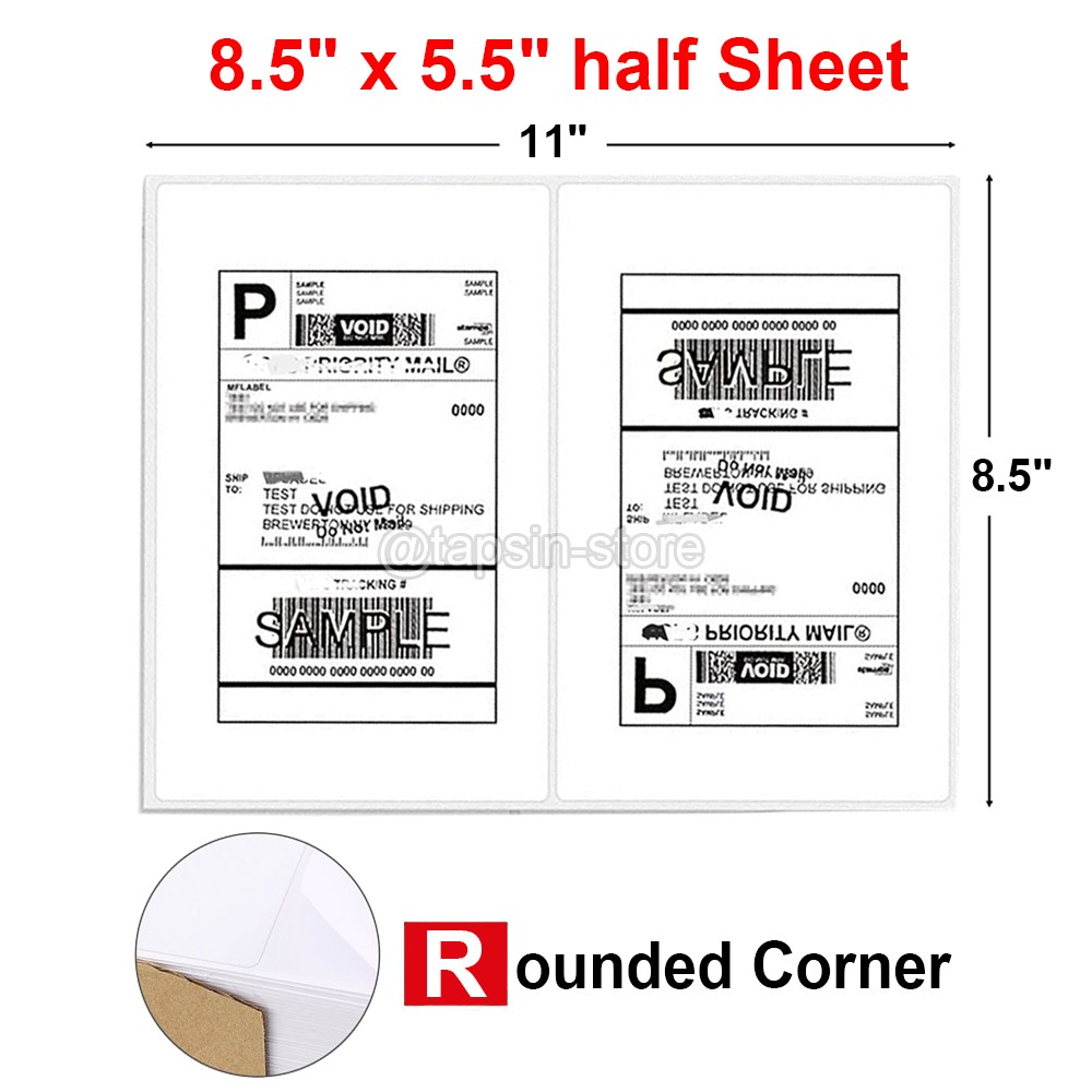 200-1000 Labels 8.5×5.5 Round Corner Shipping Labels Half Sheet Self Adhesive