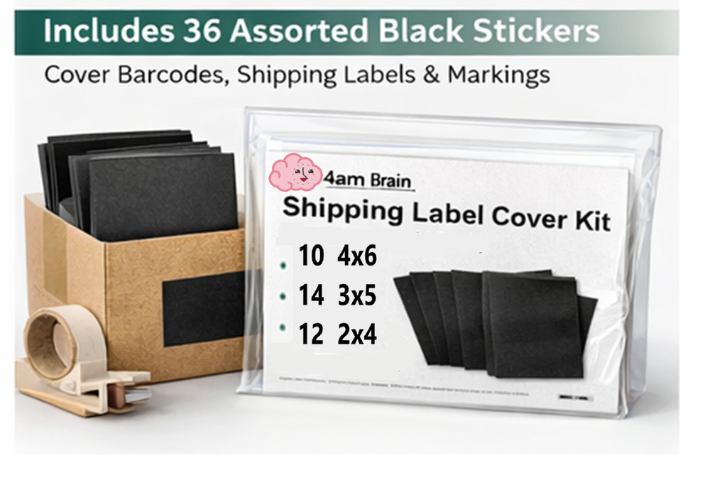 Barcode Cover Stickers – Black Label 36 Pack, Assorted Sizes 2×4, 3×5, 4×6