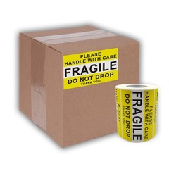 500 Pcs Yellow Fragile Stickers Warning Label Large Fragile Stickers 4 x 2.5