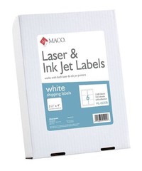MACO Laser/Ink Jet White Shipping Labels, 3-1/3 x 4 Inches, 6 Per Sheet, 1500 Pe