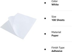 8.5″ x 11″ Printable White Sticker Paper Full Sheet Label, Matte, for Laser &…