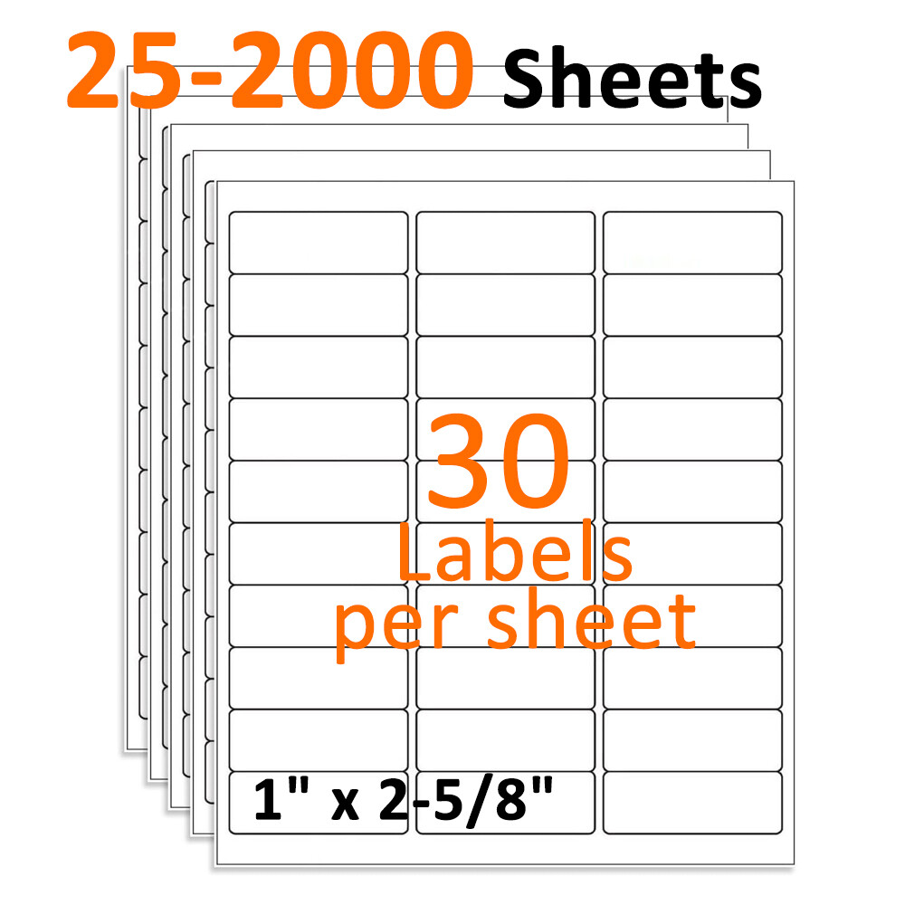 1″ x 2 5/8″ Address Shipping Labels Self-Adhesive Blank 30 UP for Laser & Inkjet