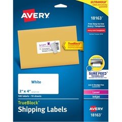 Avery 18163 Shipping Labels – 2″ x 4″ White Paper,TrueBlock®,Laser/Inkjet,100 Ct