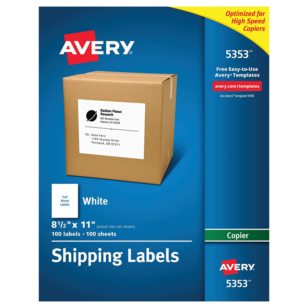 Avery Full-Sheet Labels for Copiers, 8-1/2″ x 11″, Box of 100 (5353)
