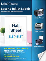 100 Sheets 200 Labels Half Sheet Self Adhesive Shipping Labels for Laser & Inkje