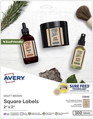 Kraft Brown Print-to-the-Edge Square Labels 2x2in Permanent 300/PK – 4EA