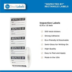 Inspected By Rectangle Labels, 0.75 x 1.5 Inch Adhesive Stickers, 500 Total L…