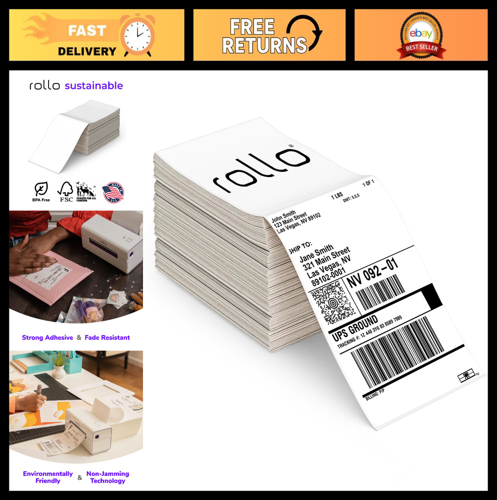 500 Pack 4×6 Direct Thermal Shipping Labels – Fanfold, Perforated, Strong Adhesi