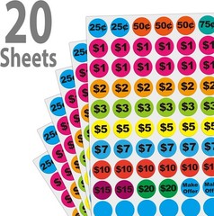 Removable Garage Sale Stickers, 1400 Pcs, 3/4″ round Price Labels