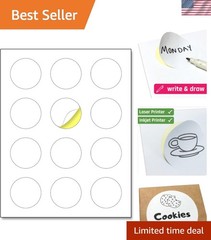 2″ Round Matte White Sticker Label, Laser/Inkjet Printing – Letter Size, 30 S…