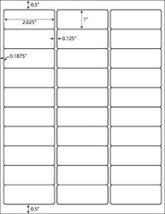 3000 White Address Shipping Labels 1 x 2-5/8 Inch 30 Per Sheet 100 Sheets Laser