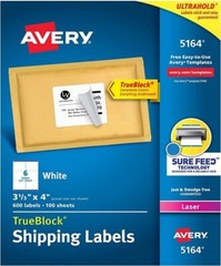 Avery Printable Shipping Labels with Sure Feed, 3-1/3″ x 4″, White, 600 Blank Ma