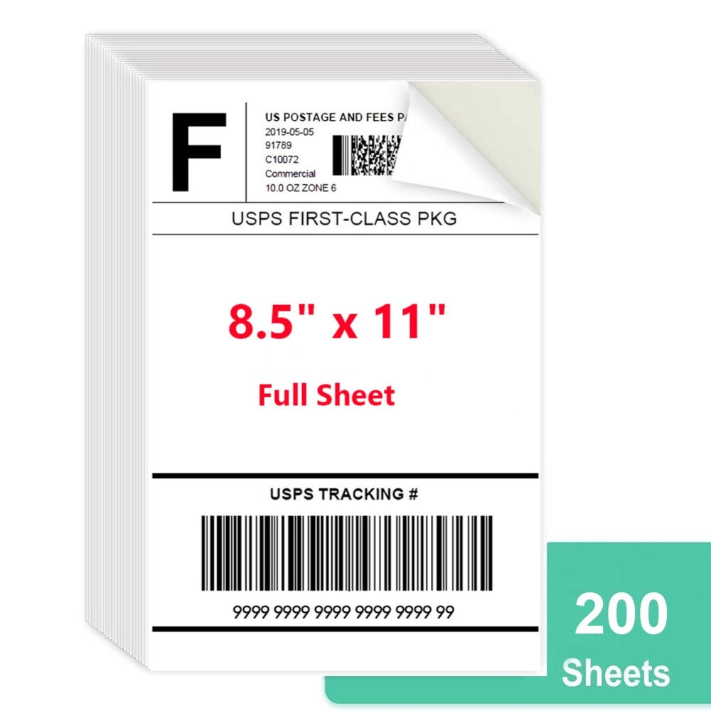 200 8.5″ x 11″ Full Sheets Address Shipping Sticker Paper for Laser & InkJet