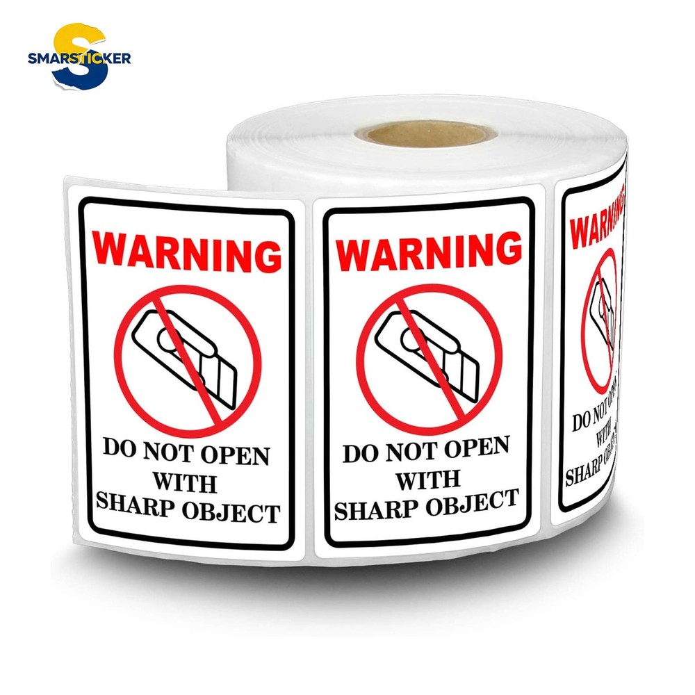 300pcs Do Not Open with Sharp Object Industrial Warning Labels