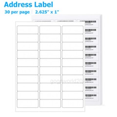2.625″x1″ Blank Laser / Ink Jet Mailing Adhesive Address Labels 1″ x 2-5/8″ 30UP