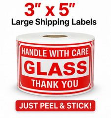 3×5 Glass Handle with Care Thank You Labels Peel & Stick 1 Roll of 500
