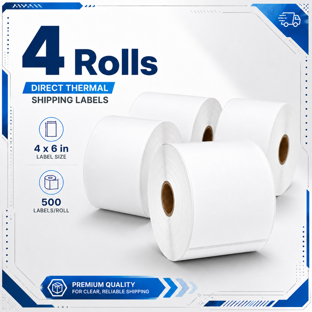 4×6 (102 mm x 152 mm) Shipping Labels 500 Labels/Roll Perforated for Zebra 4Roll