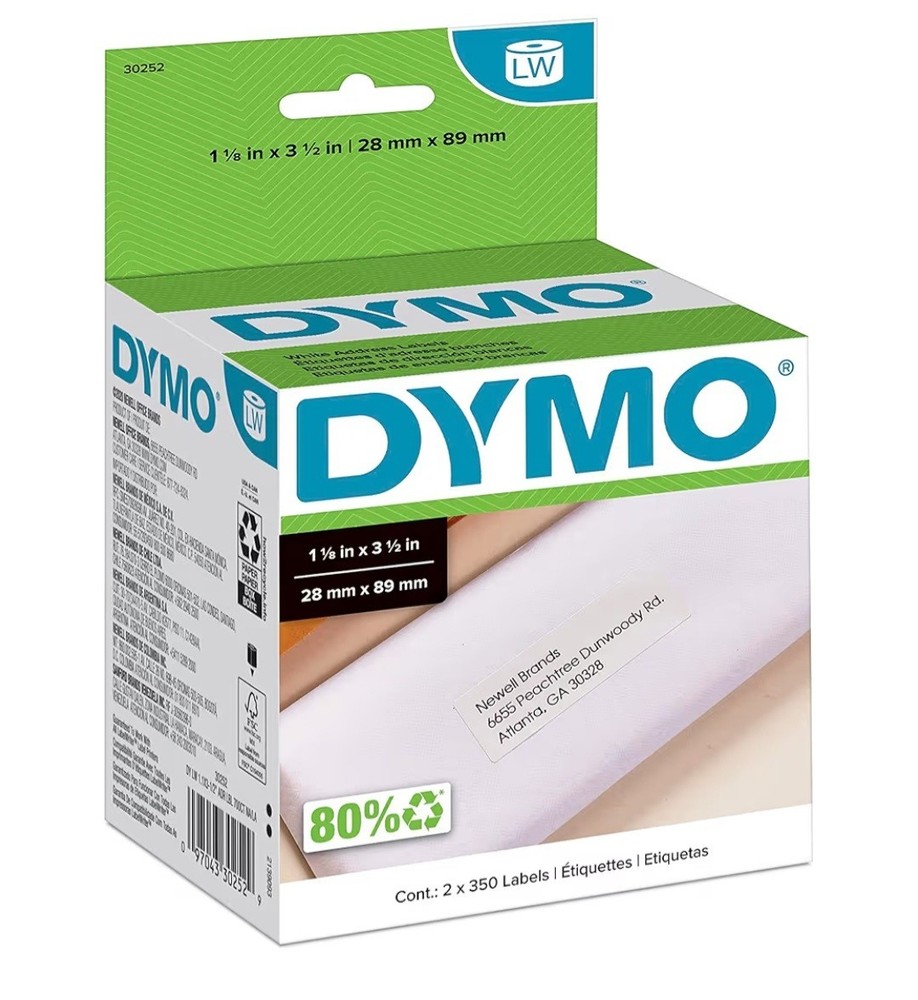 DYMO AUTHENTIC LW WHITE MAILING ADDRESS LABELS LABELS 2ROLLS OF 350 (700 TOTAL)