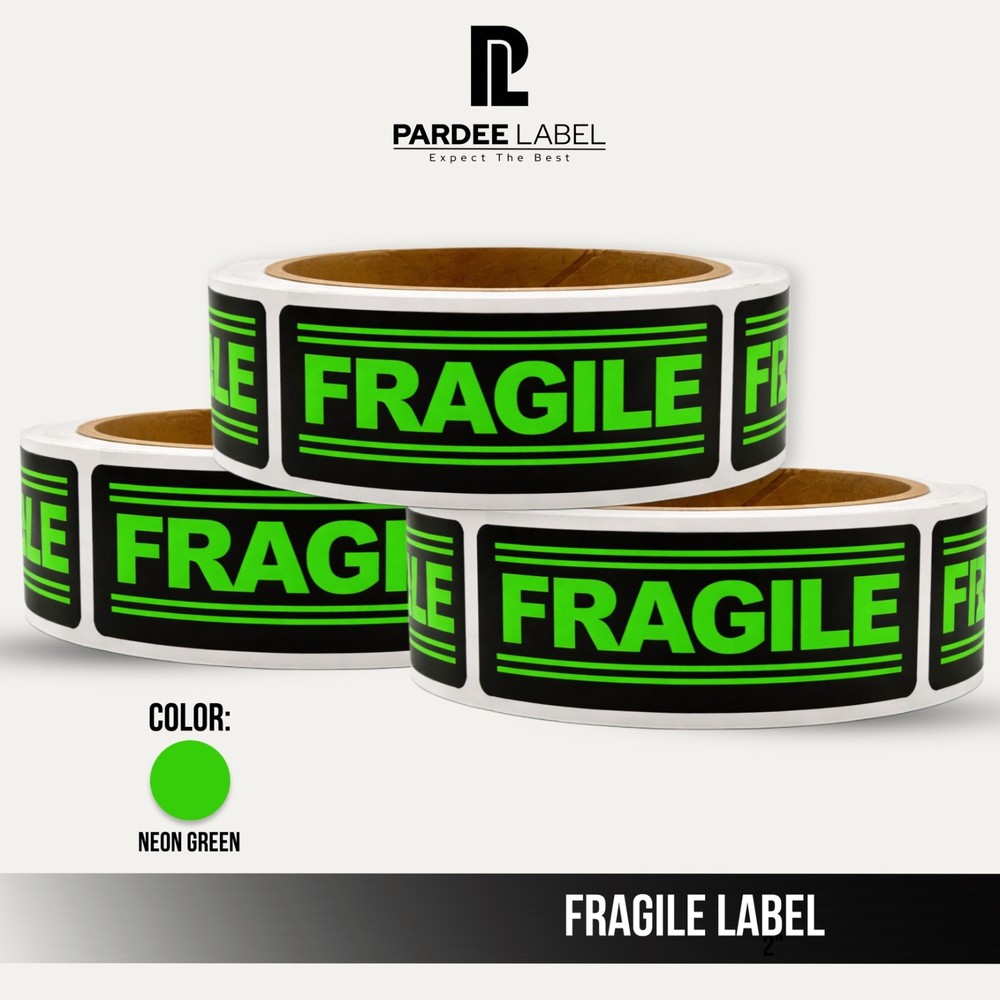 Fragile Stickers Neon Green 1×3 Shipping Warning Labels 250/Roll