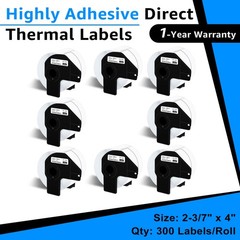 8Rolls 2.4in x 3.9in White Paper Shipping Labels DK-1202 For Brother QL-500/700