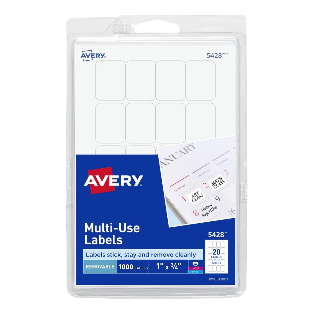 Removable Labels White 075 x 1 Inch 1000 Pack Printer Inkjet Laser