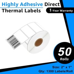 50Rolls 2″ x 1″ Direct Thermal Label Compatible with Rollo Zebra Nelko Printer