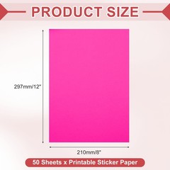 Printable Sticker Paper 50 Sheets 8″x12″ A4 Self Adhesive Fluorescent Rose Red