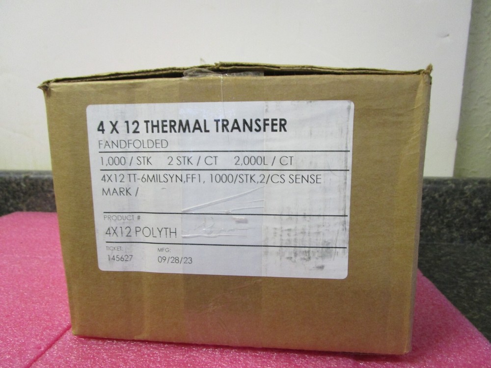 Qty(2000) 4×12 Thermal Transfer Fanfolded Shipping Labels – Zebra