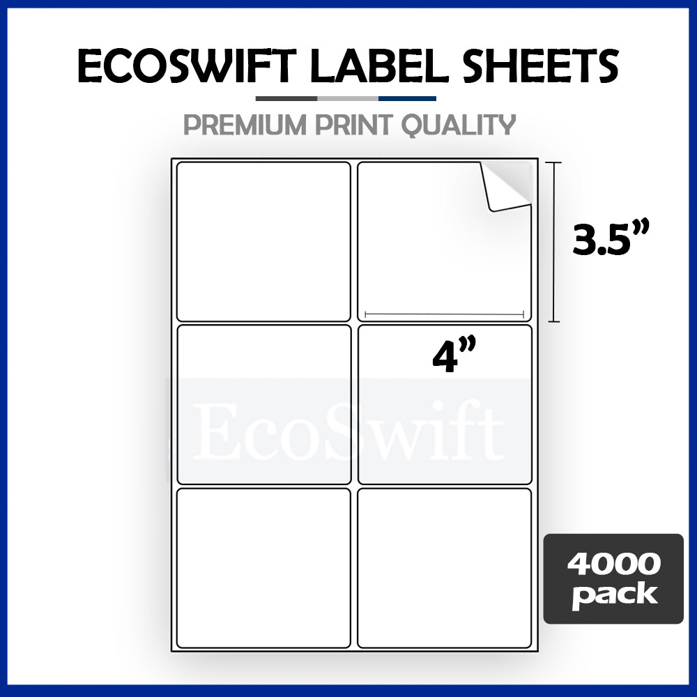 (24000) 4 x 3 1/3 EcoSwift Laser/Ink Address Shipping Adhesive Labels 6/sheet