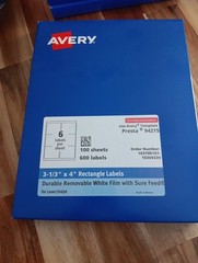 Avery Presta 94215 Matte White Paper Sure Feed 3-1/3″ x 4″ Label 100 Pack