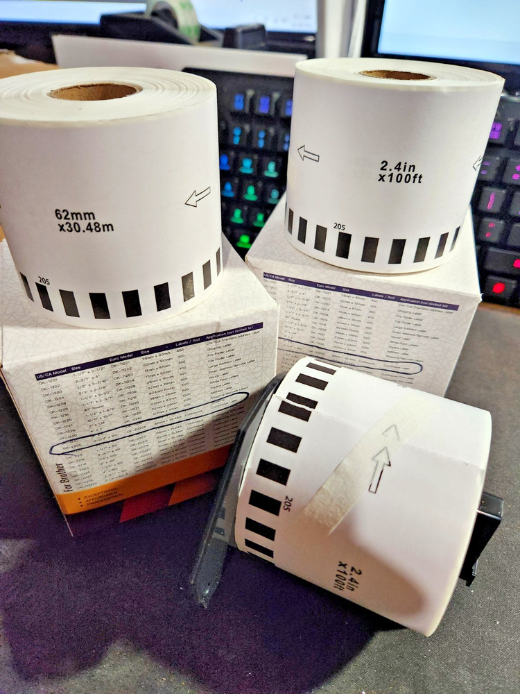 Betckey Fits BROTHER DK-2205 Continuous Labels – (3) Rolls of 100′ + (1) FRAME