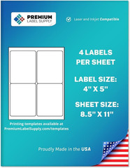 White Sticker Shipping Labels – 4″ X 5″ – Laser/Inkjet Compatible – (4 per Sheet