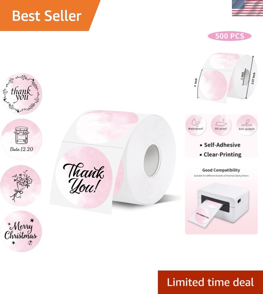 Thermal Label,2 Inch Pink Watercolor Round Thermal Printer Stickers,Self-Adhe…