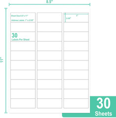Printable Address Labels, 1″ X 2-5/8″, 900 Labels, 30 Labels per Sheet, Mailing
